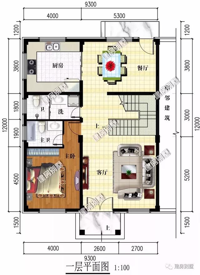 9.3×12米农村别，平屋顶+大露台，室外晾晒空间多