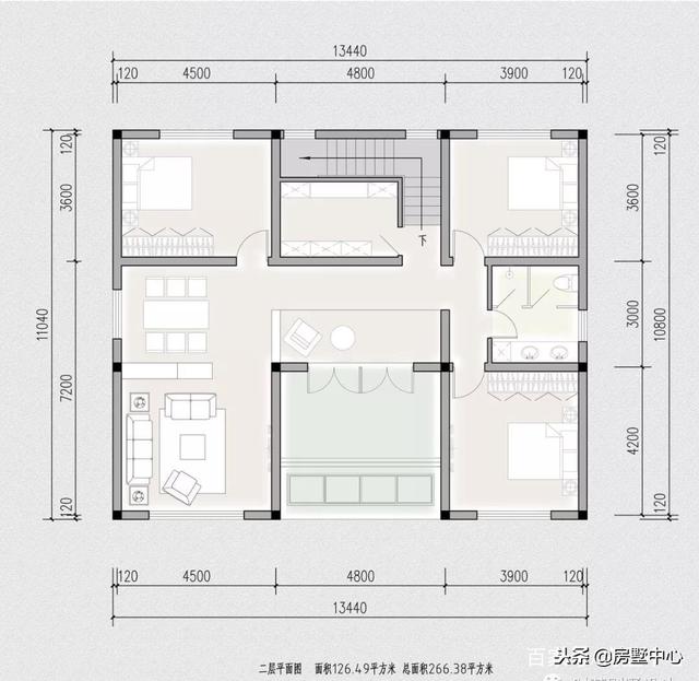 新中式园林别墅设计图，一间中庭连两家，兄弟同心父母乐！