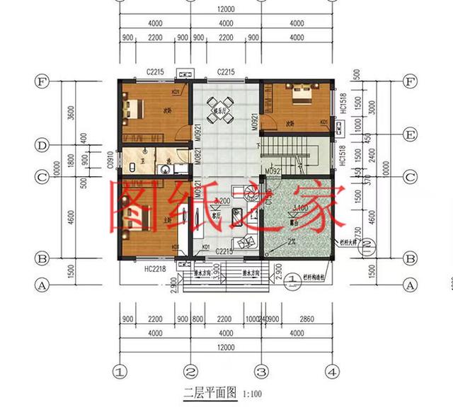 户型方正的二层别墅图，占地120平进深9米多，非常符合农村需求！