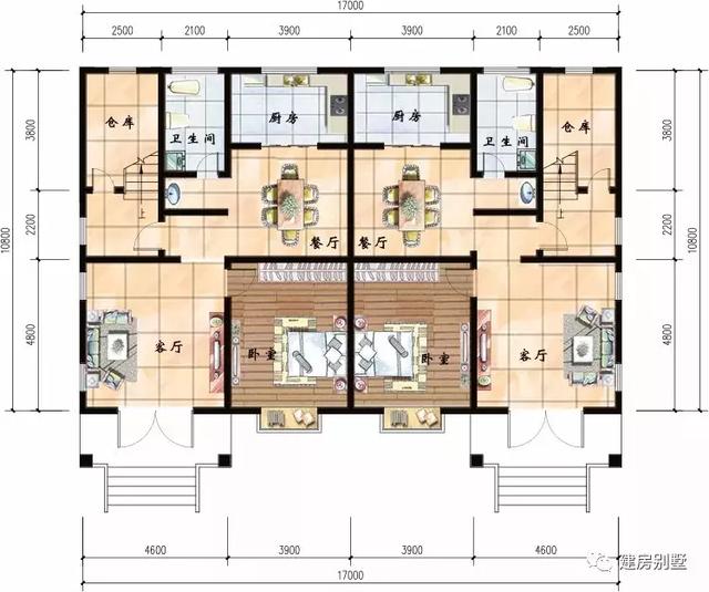 漂亮又实用的兄弟双拼住宅设计，第一栋尺寸小，室内空间使用率高