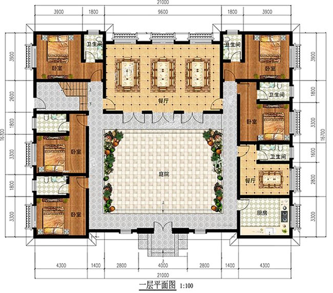 二层中式四合院别墅设计图