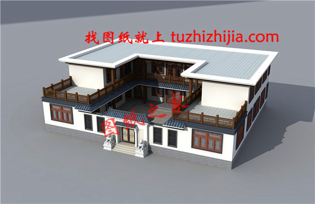 中式四合院风格平顶别墅设计图