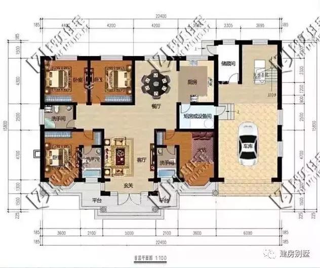 超级漂亮的一层别墅设计图，面宽20多米，一般人可没这么大的宅基地