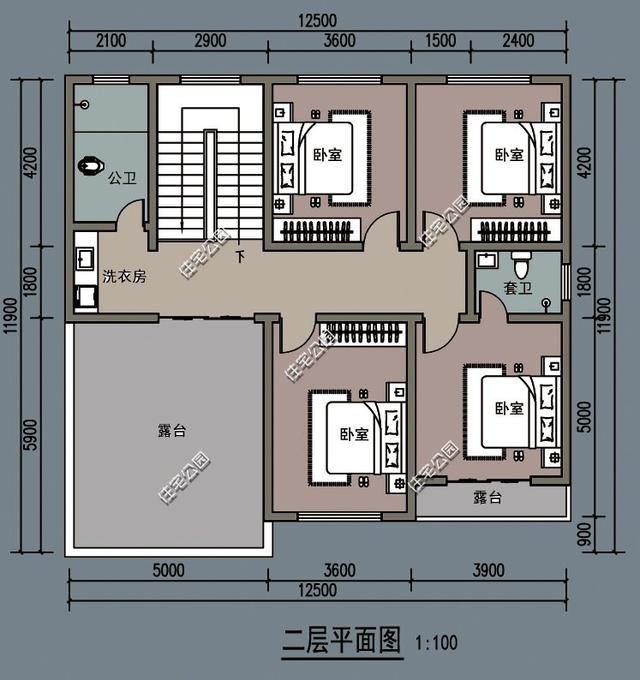 12x12米农村二层别墅设计图，大堂屋、5室2厅，适合养老生活