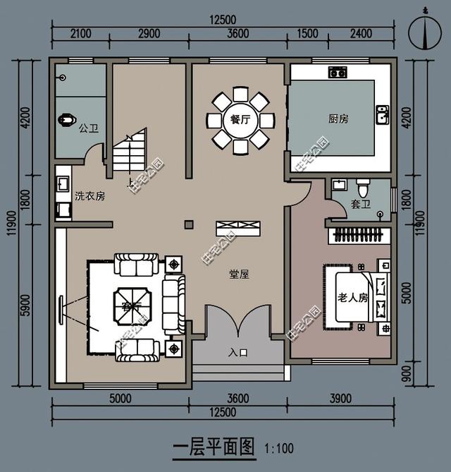 12x12米农村二层别墅设计图，大堂屋、5室2厅，适合养老生活