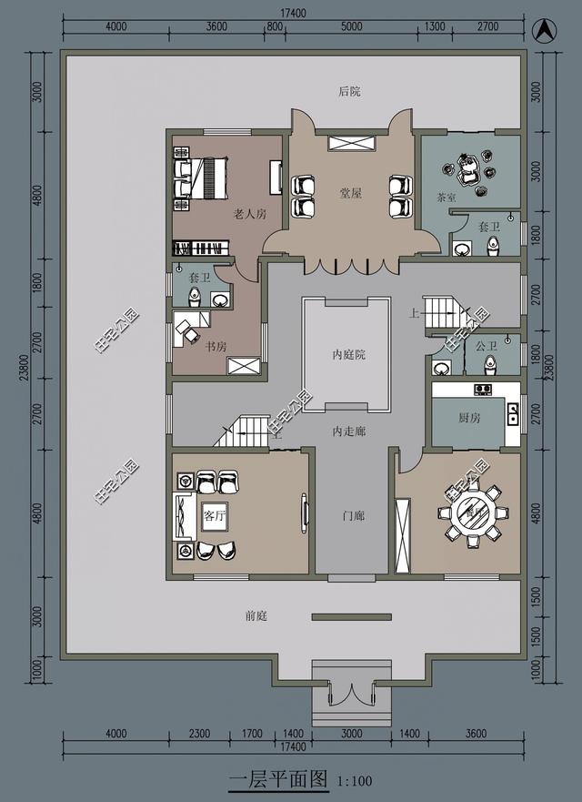 中式合院才是建房首选，13×16米双庭院户型设计图，打造惬意乡村生活
