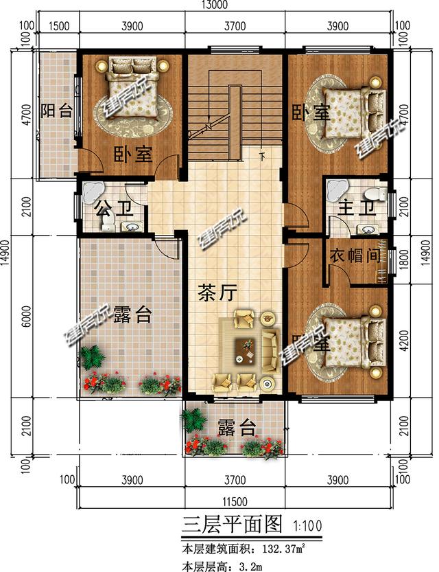 乡村自建别墅设计图，占地163平，方方正正好户型，值得一建