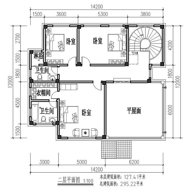 经典接地气小别墅设计图，4室1厅带旋转楼梯，30万来一栋。