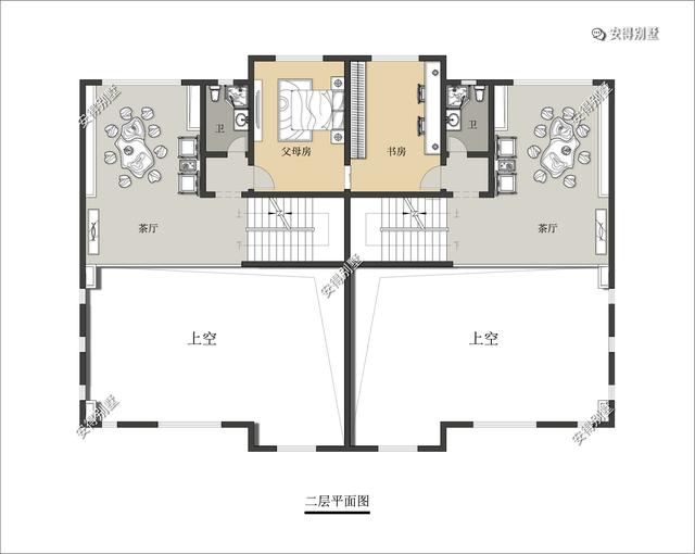 10x13米4层兄弟双拼别墅，新中式建筑挑空大客厅设计，经典霸气！
