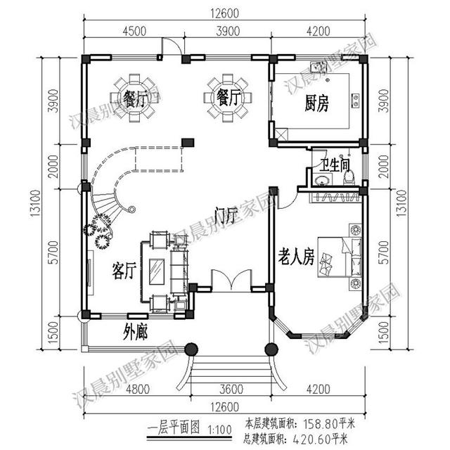 气派欧式三层别墅设计图12.6X13.1米，显眼大方洋气舒适，过目难忘