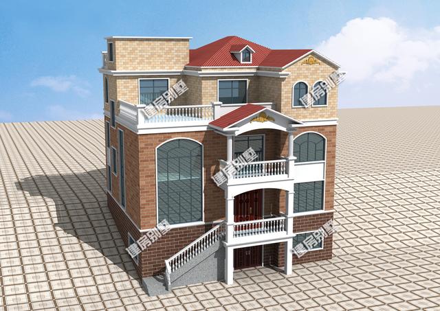 三层别墅设计图，12.8x15.1带架空层，室外楼梯全村第一家！
