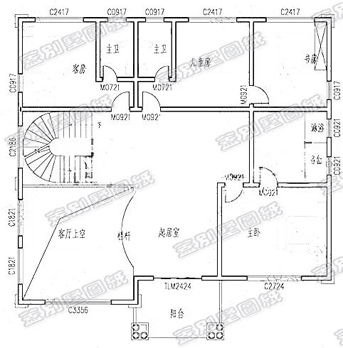 三层（两层半）农村别墅设计图，带阳光花房+卧室套房，设计简单大方
