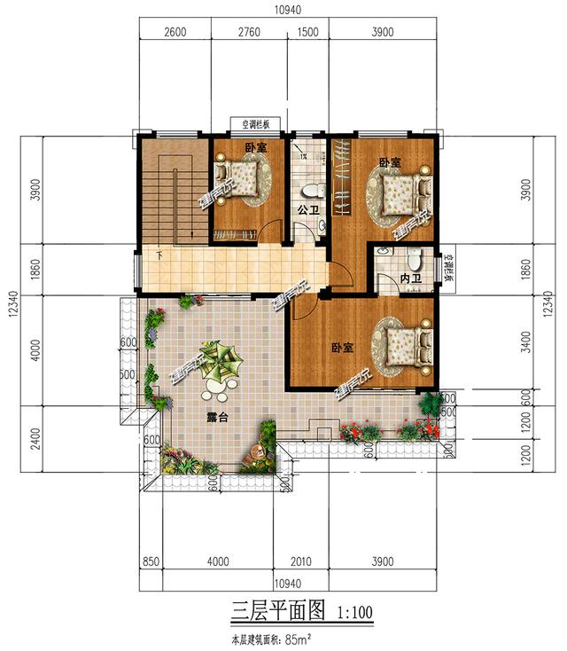 三层欧式别墅设计图，7居室，大露台，盖一栋就是享受