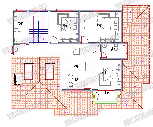 经典大气别墅：造价30万坡屋顶二层自建房全套CAD设计图