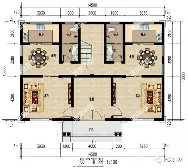 共用堂屋的两款双拼户型设计图，35万建起，好像比建独栋还要划算呢。