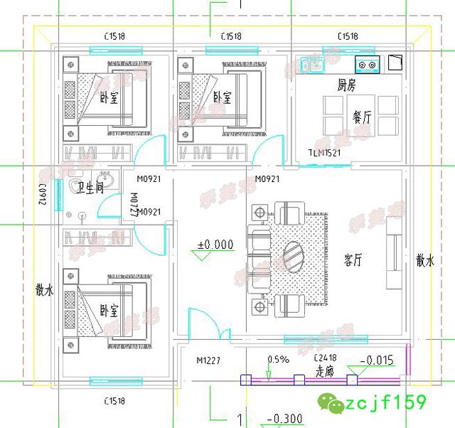 造价十几万农村一层养老别墅图纸自建房屋设计效果图施工图全套