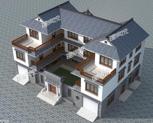 中式四合院农村别墅设计图，气势一点不输大理石欧式豪宅。
