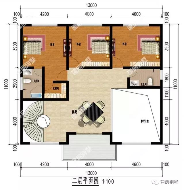 三层欧式别墅设计图，客厅挑空，第一栋相对来说户型更大。