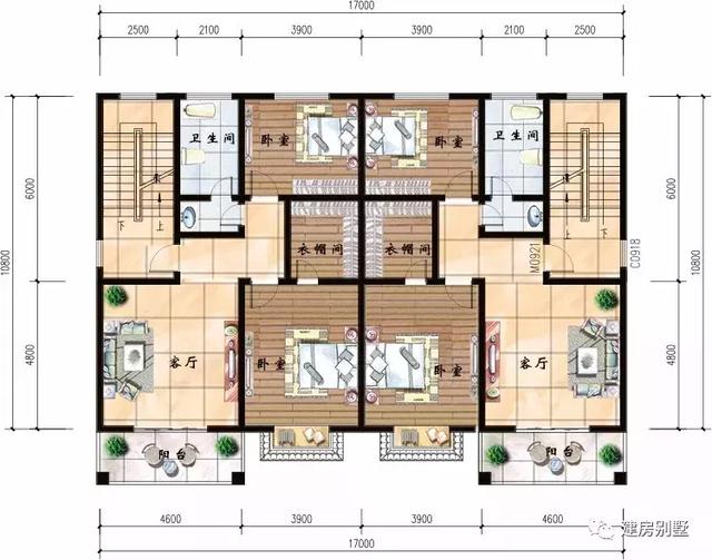 17×10.8三层兄弟双拼别墅设计图，回老家建房子就建双拼的，感情才能更好。
