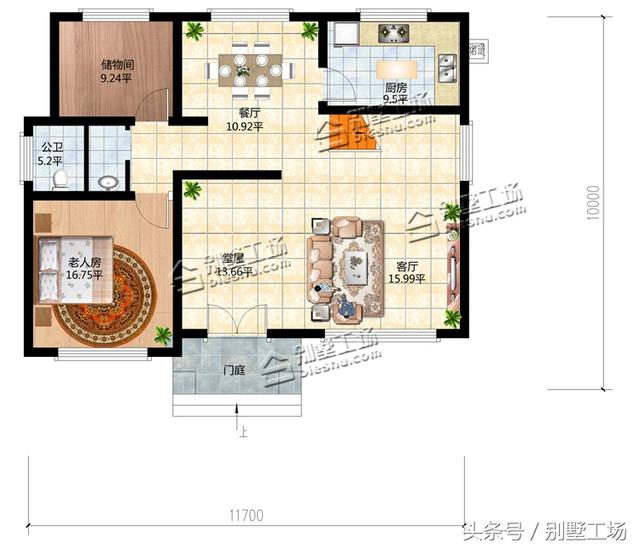 二层新中式别墅设计图，11.7X10m，4个卧室16万可建