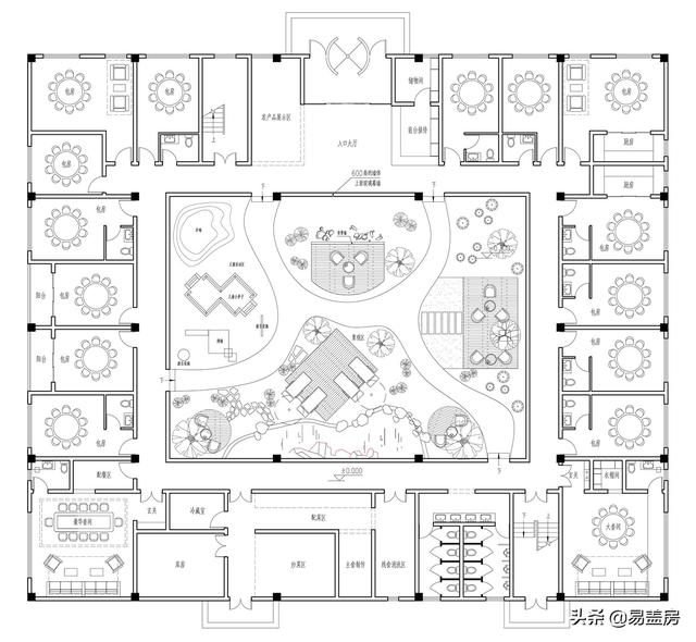 田园主题酒店设计图纸，两层盖出5层的丰富功能