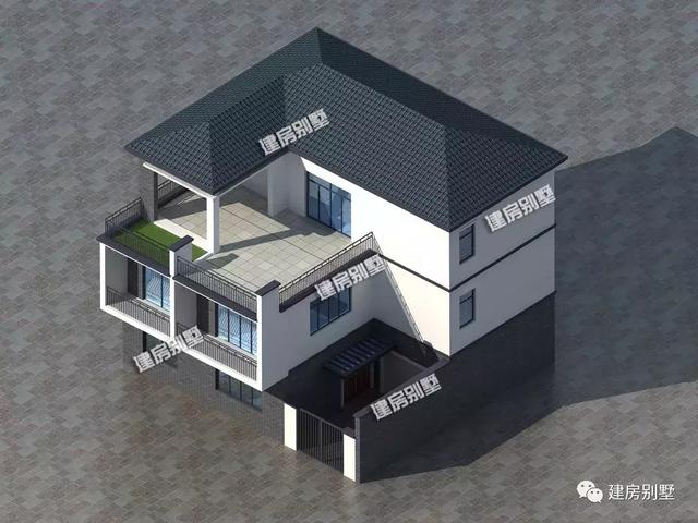 12×10.8米农村别墅，新中式风格，配健身房和车库