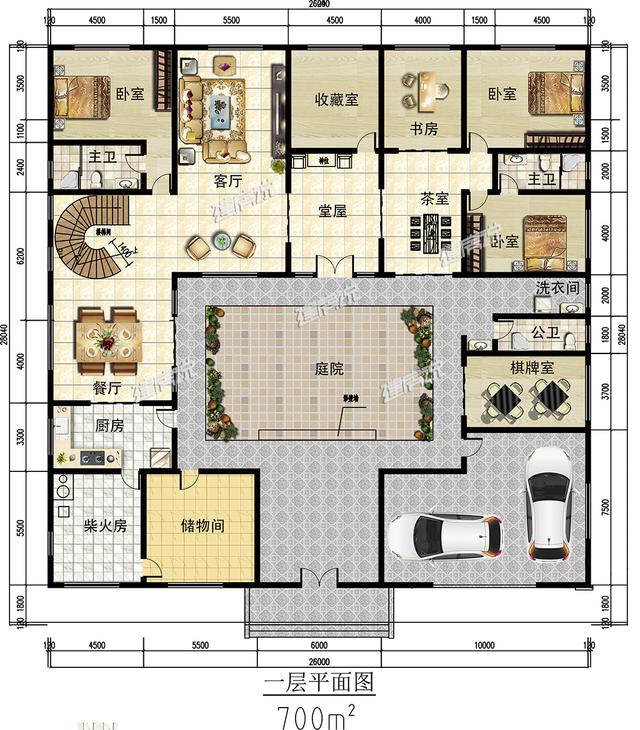 广东富豪抢着盖的四合院别墅带设计图，带有庭院大车库，设计美极了