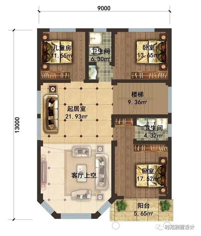 复式三层小别墅设计图，9米小面宽带阳光房，7室4厅，适合农村自建