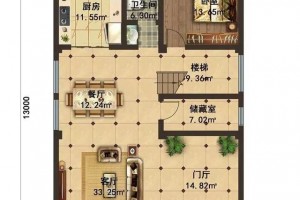 复式三层小别墅设计图，9米小面宽带阳光房，7室4厅，适合农村自