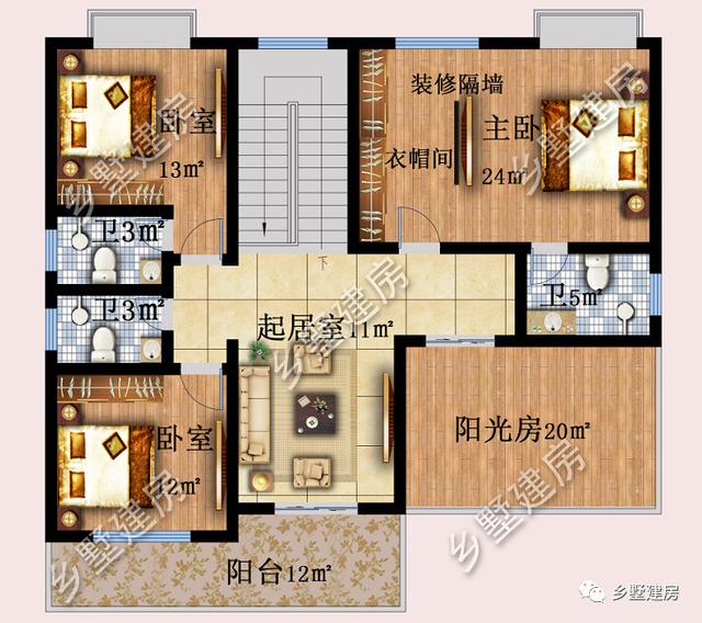 新中式二层别墅设计图，4套房+阳光房，21万轻松享受多彩农村生活！