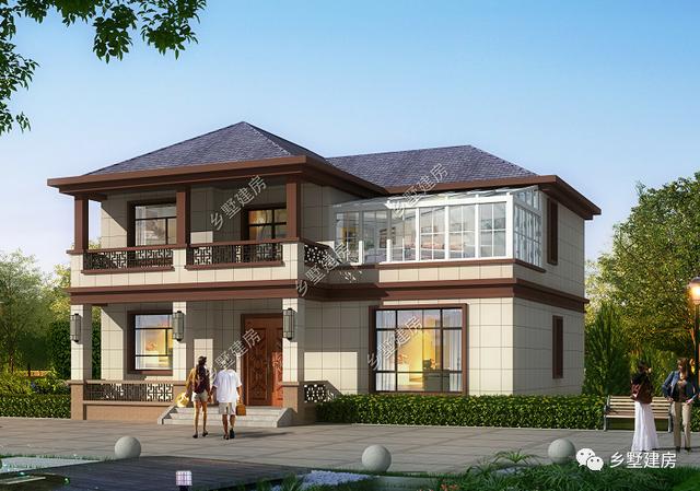新中式二层别墅设计图，4套房+阳光房，21万轻松享受多彩农村生活！