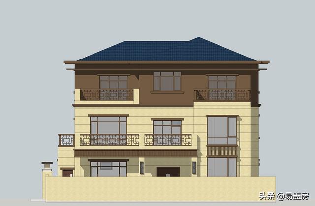 河南农村大气新中式别墅设计图，3露台7卧室庭院实用，60万建成村内最美
