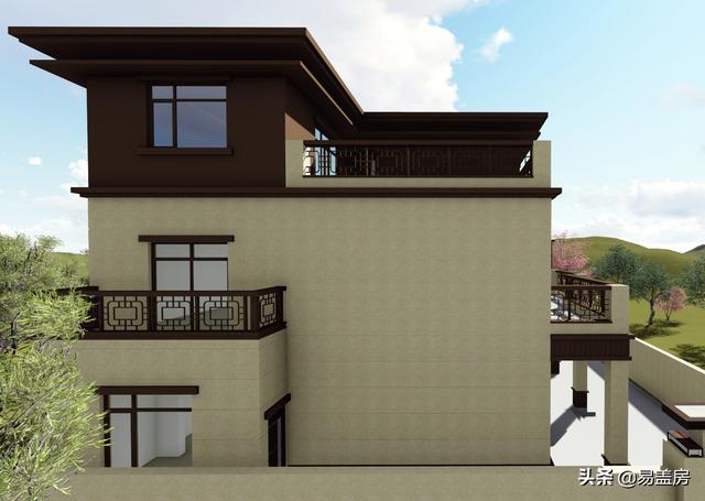河南农村大气新中式别墅设计图，3露台7卧室庭院实用，60万建成村内最美