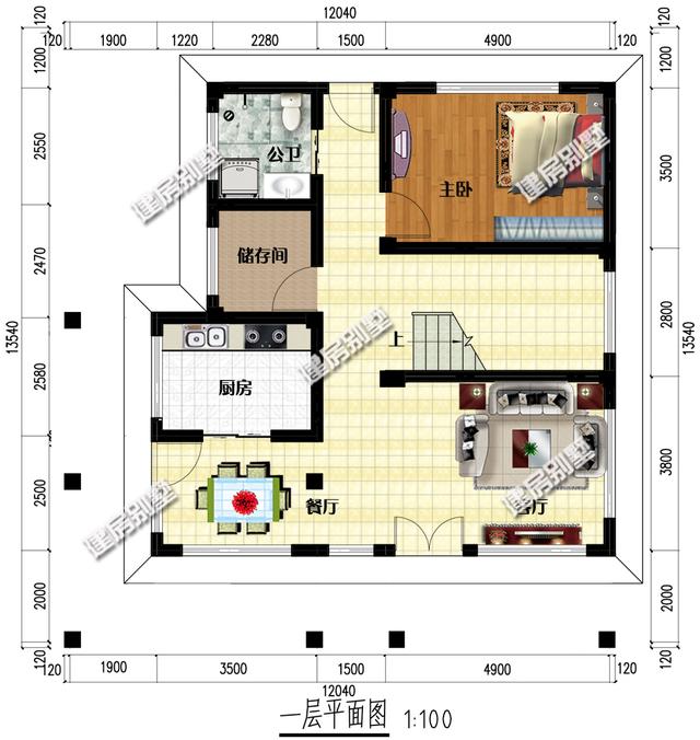 12x13.5三层简单别墅设计图，占地98平，二层空间超过140平