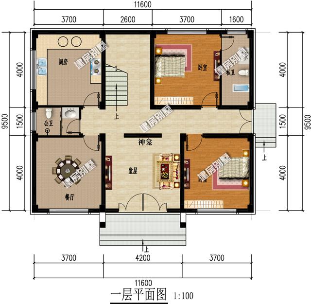 中式三层别墅设计图，11.6x9.5米，简单中国风，传统建筑美！