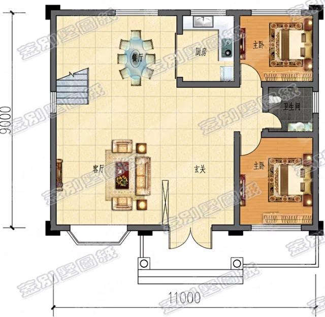 11×9米带卧室套间二层农村住宅设计图（全套施工图）