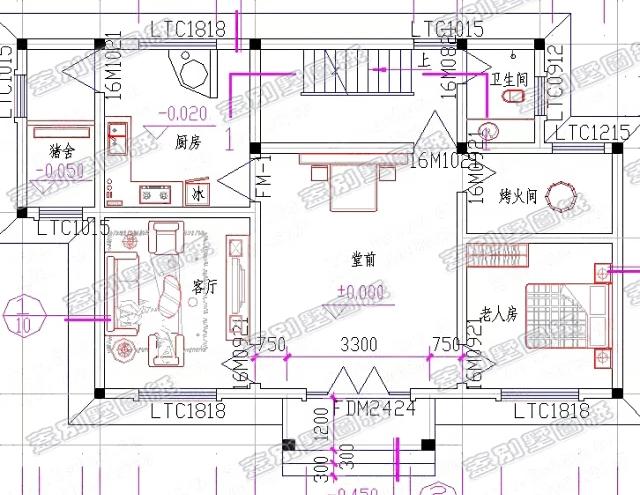 30万以内带（烤火间+堂前）农村三层房屋设计图