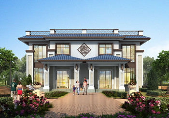 45万新中式二层双拼自建房别墅设计图，平屋顶设计
