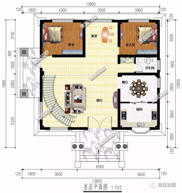 13x11米两栋复式别墅设计图，内带旋转楼梯设计