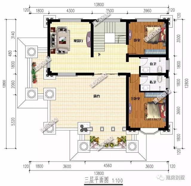 13x11米两栋复式别墅设计图，内带旋转楼梯设计
