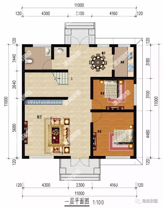 3套两层自建房设计图，宽11米左右