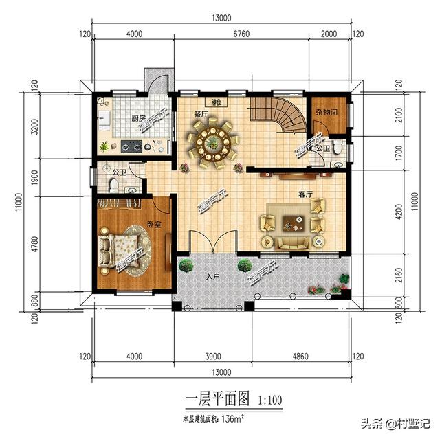 二层法式别墅设计图，13×11米，从整体上营造出一种田园之气