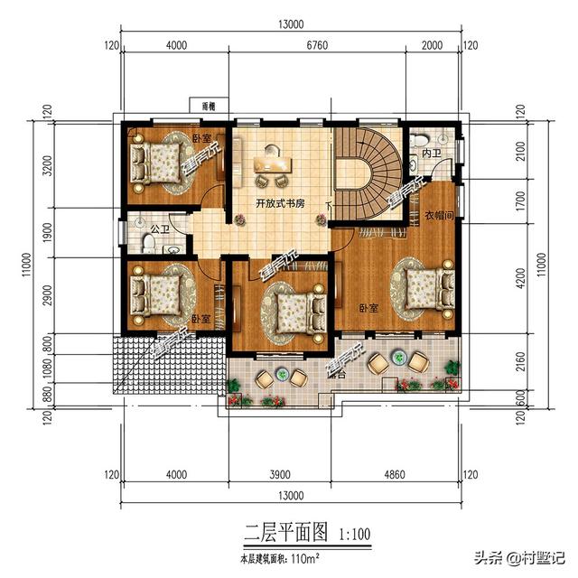 二层法式别墅设计图，13×11米，从整体上营造出一种田园之气