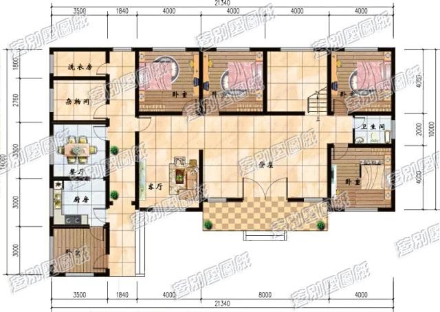 25万以内农村一层大开间自建房设计图，这款一层农村别墅设计很有特色