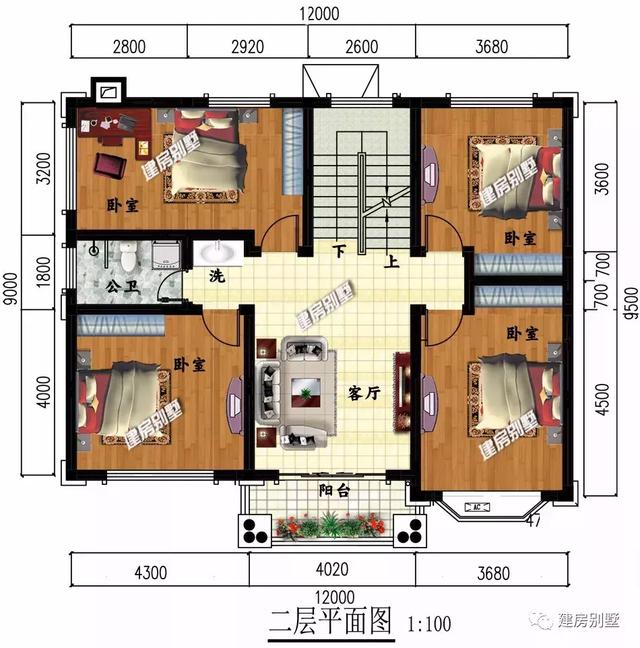 面宽12米多的三层自建房设计图，户型比较的周正，简欧式的外观不会容易过时。