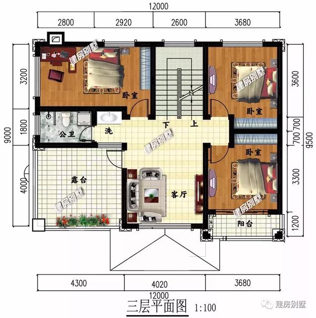 面宽12米多的三层自建房设计图，户型比较的周正，简欧式的外观不会容易过时。