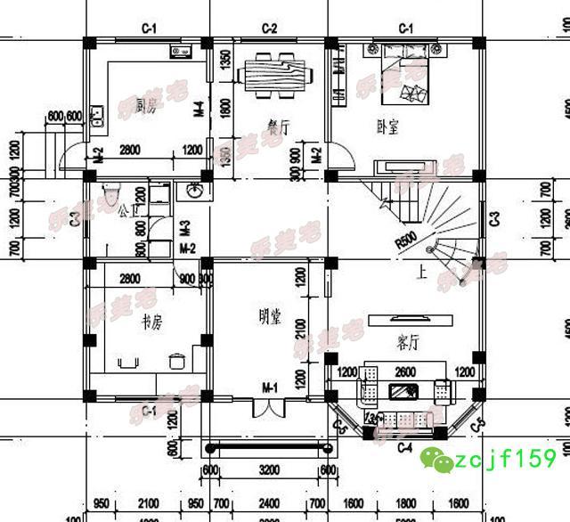 14x17米带复式挑空客厅农村三层别墅设计图