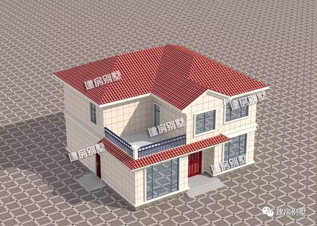 小户型两层自建房设计图，外观比较干净简约，主体造价20万左右，屋面配红瓦