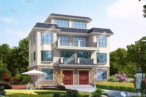14×10.5米双拼别墅设计图，平屋顶+飘窗，造价50万
