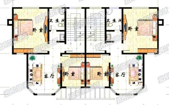 50万框架结构18×12米三层双拼别墅施效果图（建筑结构水电齐）